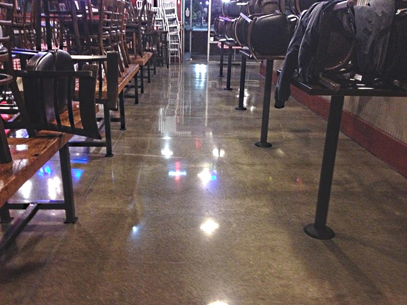 polished cement floors in restaurant